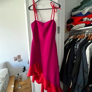 Christian Siriano Pink and Orange Ruffle High Low Dress